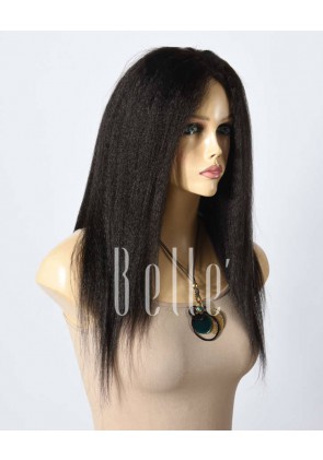 Kinky Straight Specially For African American Girls Peruvian Virgin Hair Silk Top Lace Front Wig
